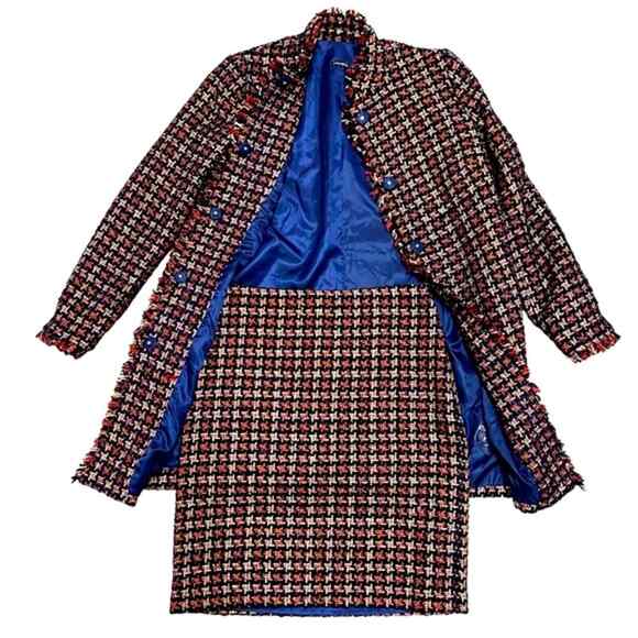 J. McLaughlin Houndstooth Metallic Tweed Sparkle Elm Jacket Long XSmall XS NWOT - Picture 5 of 6